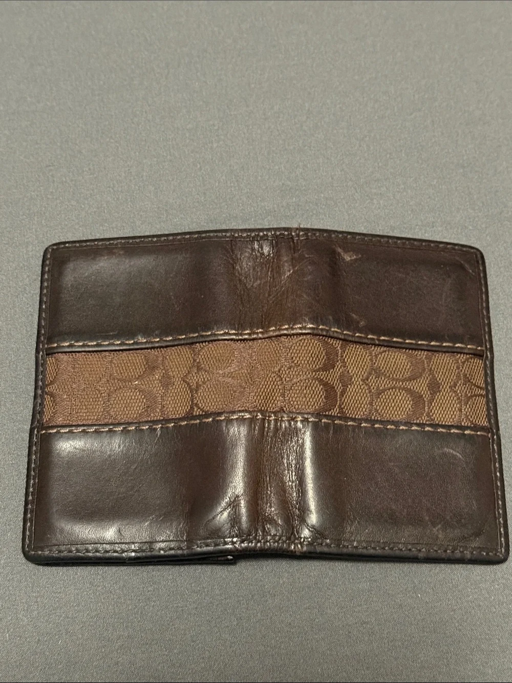 Coach Brown Leather & Signature Canvas Card Holder